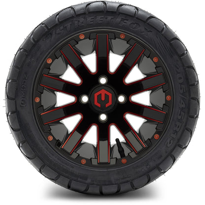 MODZ® 12" Mauler Glossy Black and Red with Ball Mill Wheels & Street Tires Combo