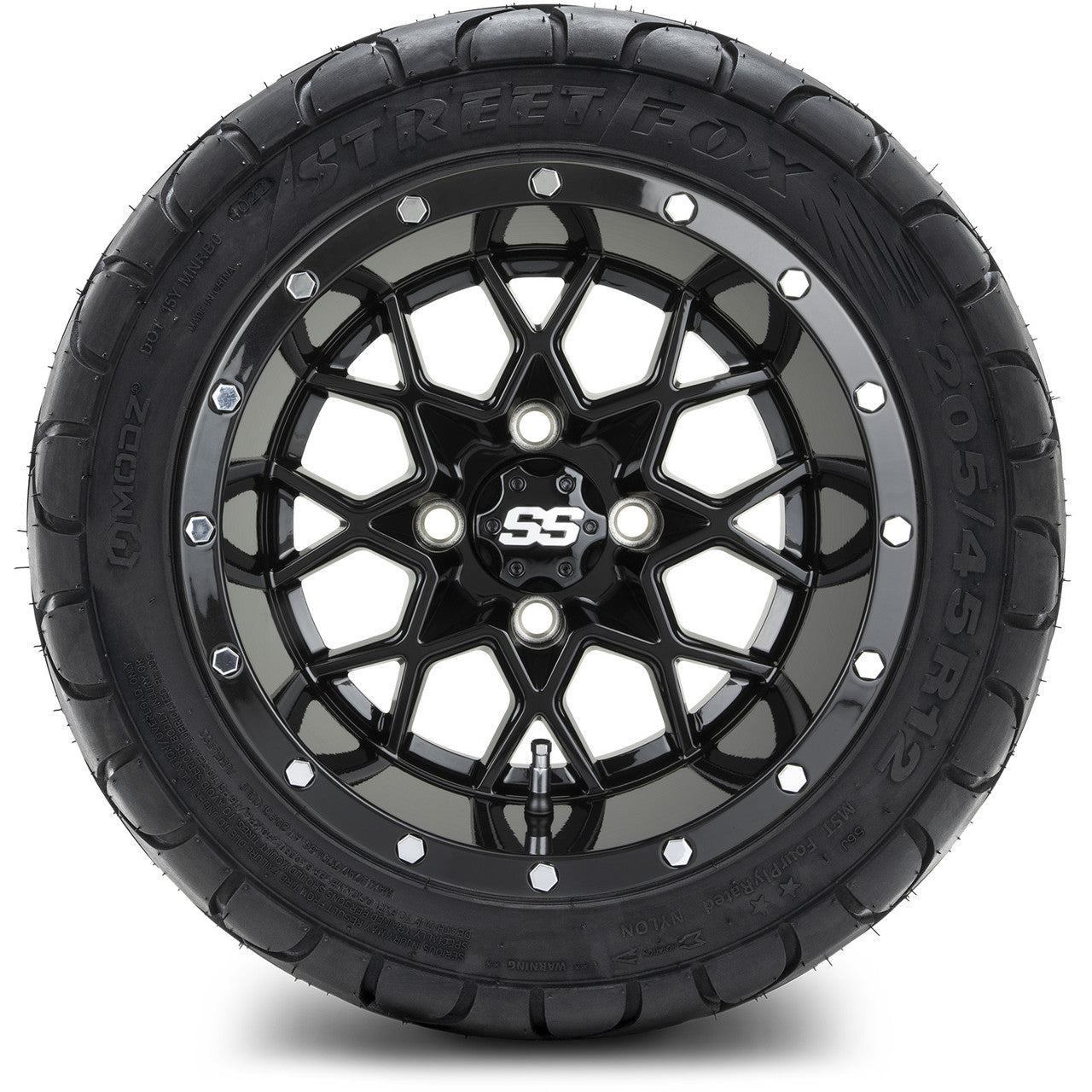 MODZ® 12" Vortex Glossy Black Wheels & Street Tires Combo