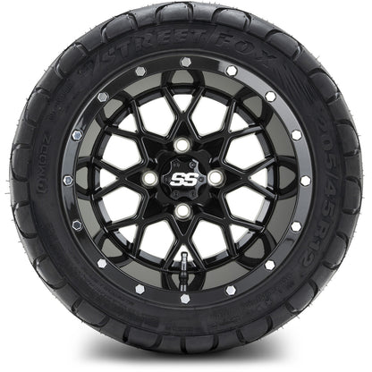 MODZ® 12" Vortex Glossy Black Wheels & Street Tires Combo