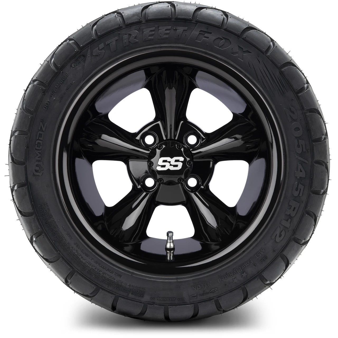 MODZ® 12" Godfather Glossy Black Wheels & Street Tires Combo