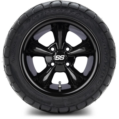 MODZ® 12" Godfather Glossy Black Wheels & Street Tires Combo