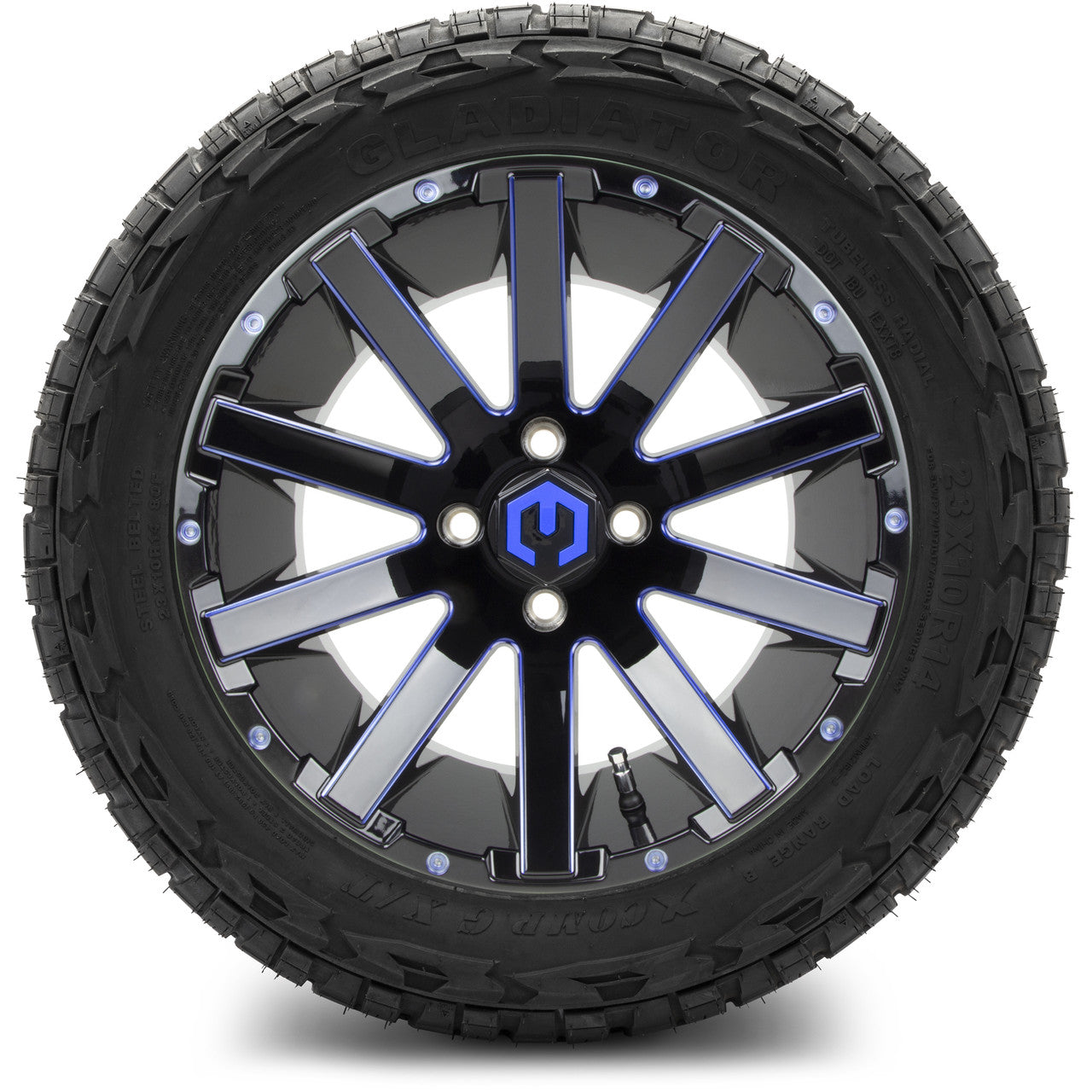 MODZ® 14" Mauler Glossy Black and Blue with Ball Mill Wheels & Off-Road Tires Combo
