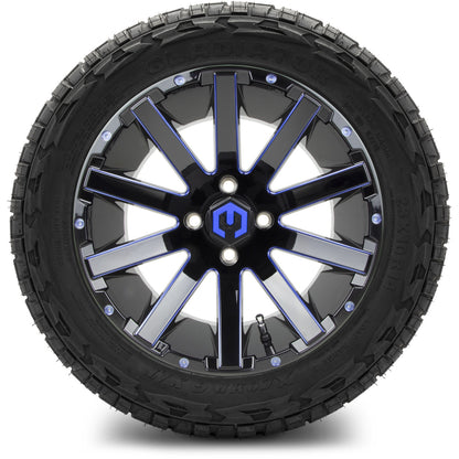 MODZ® 14" Mauler Glossy Black and Blue with Ball Mill Wheels & Off-Road Tires Combo