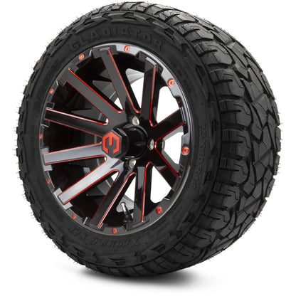 MODZ® 14" Mauler Glossy Black and Red with Ball Mill Wheels & Off-Road Tires Combo