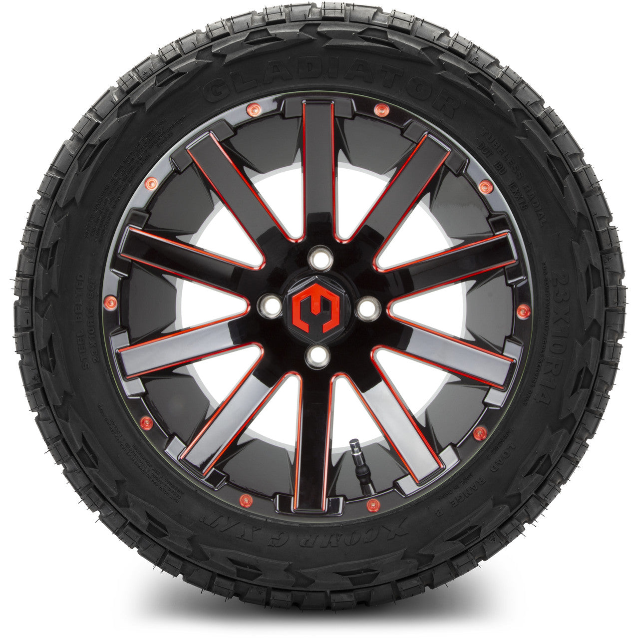 MODZ® 14" Mauler Glossy Black and Red with Ball Mill Wheels & Off-Road Tires Combo