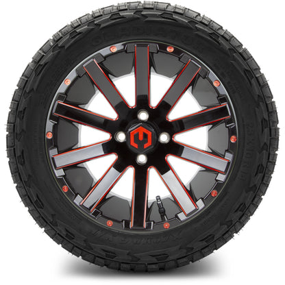 MODZ® 14" Mauler Glossy Black and Red with Ball Mill Wheels & Off-Road Tires Combo
