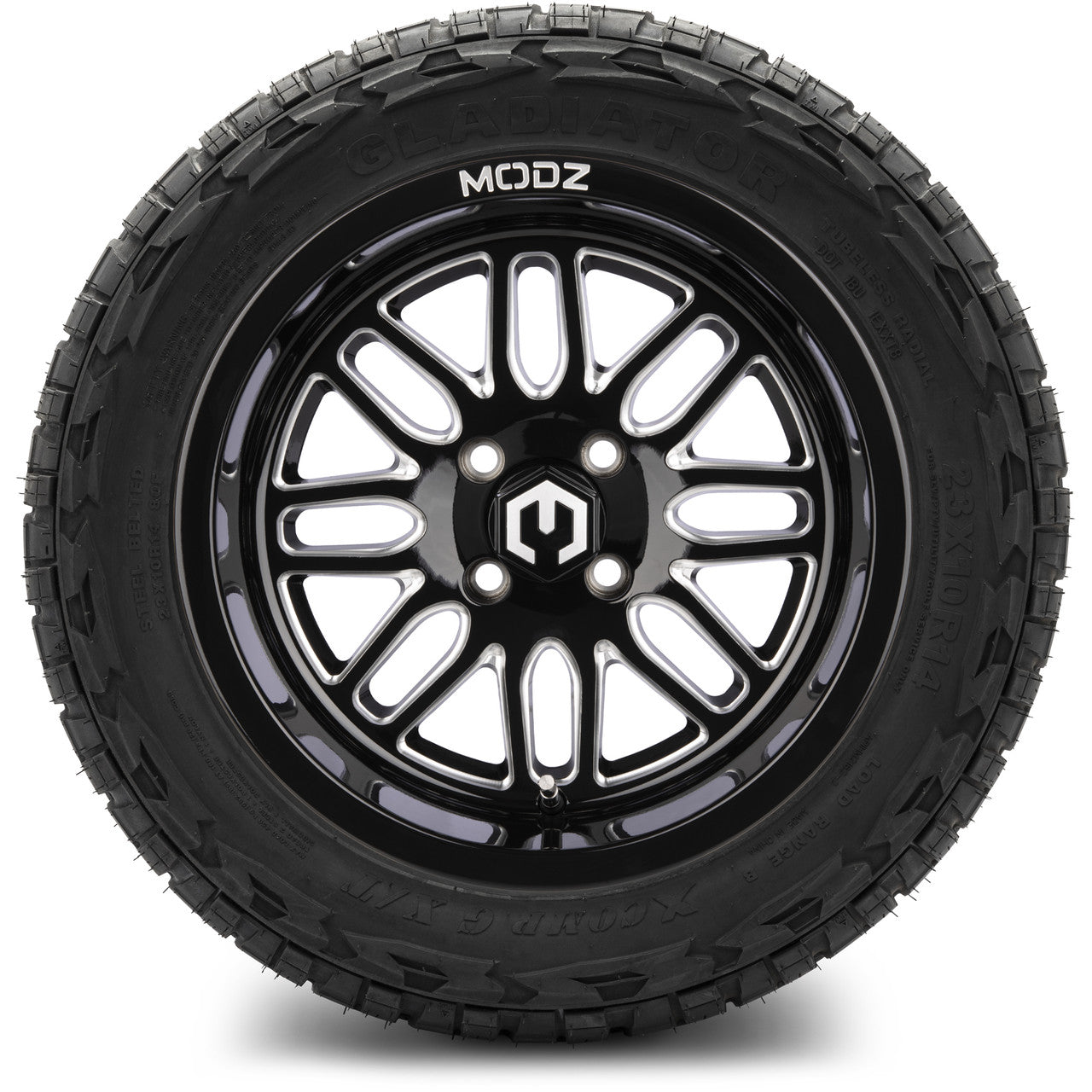 MODZ® 14" Mayhem Glossy Black with Ball Mill Wheels & Off-Road Tires Combo