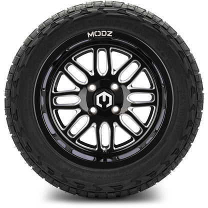MODZ® 14" Mayhem Glossy Black with Ball Mill Wheels & Off-Road Tires Combo