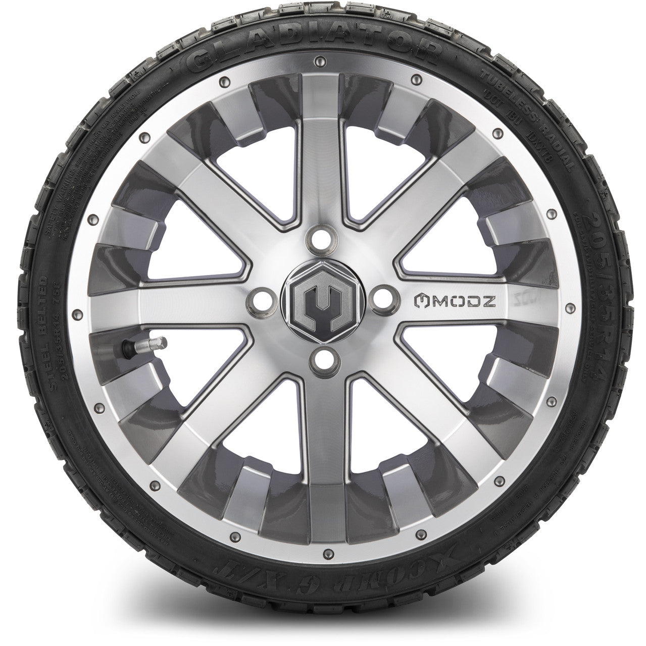 MODZ® 14" Assault Machined Gunmetal Wheels & Off-Road Tires Combo