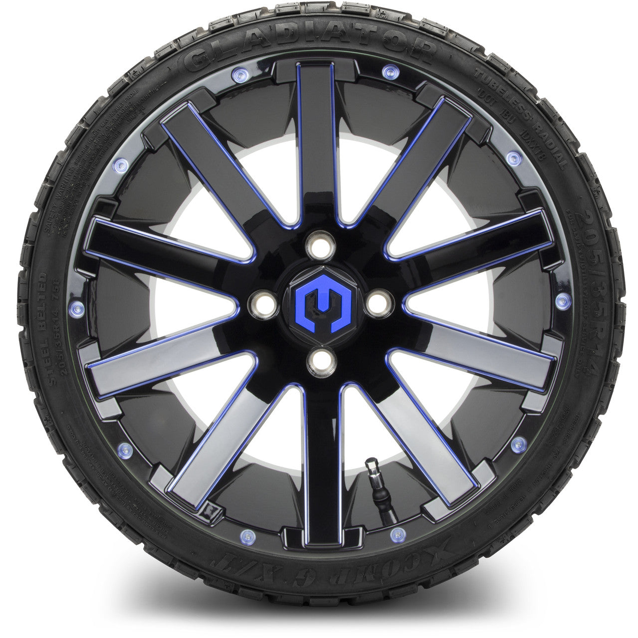 MODZ® 14" Mauler Glossy Black and Blue with Ball Mill Wheels & Off-Road Tires Combo