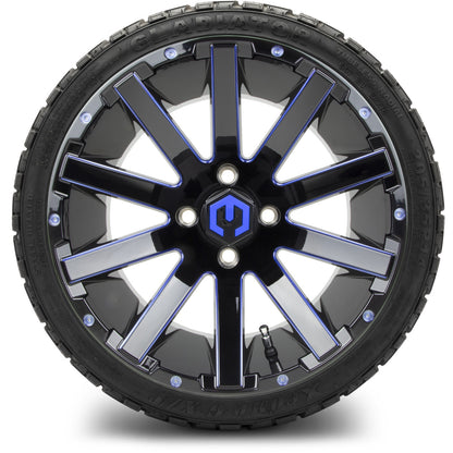 MODZ® 14" Mauler Glossy Black and Blue with Ball Mill Wheels & Off-Road Tires Combo