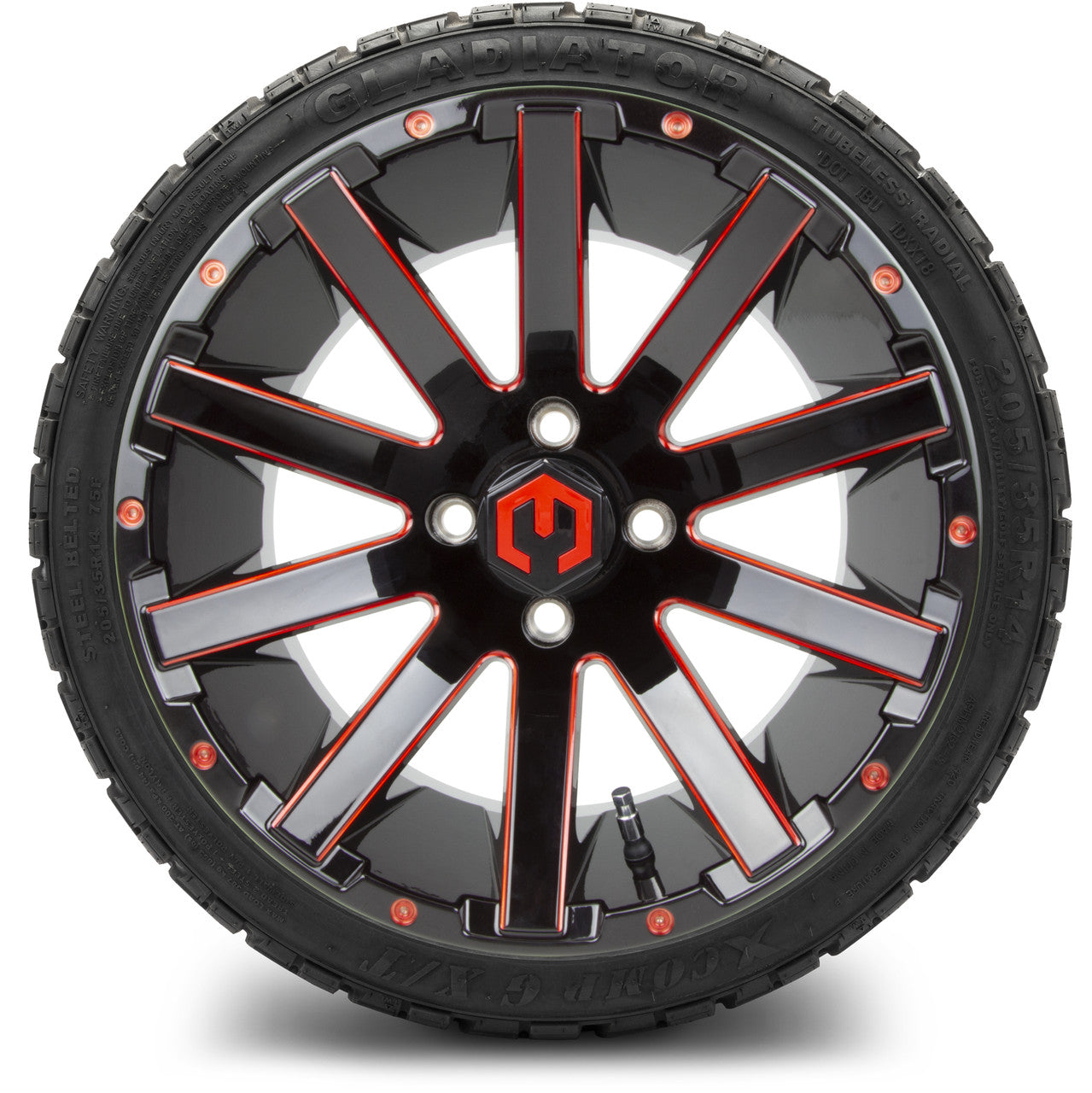 MODZ® 14" Mauler Glossy Black and Red with Ball Mill Wheels & Off-Road Tires Combo