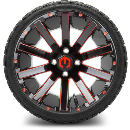 MODZ® 14" Mauler Glossy Black and Red with Ball Mill Wheels & Off-Road Tires Combo