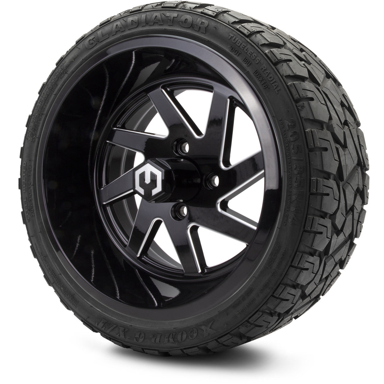 MODZ® 14" Fury Glossy Black with Ball Mill Wheels & Off-Road Tires Combo