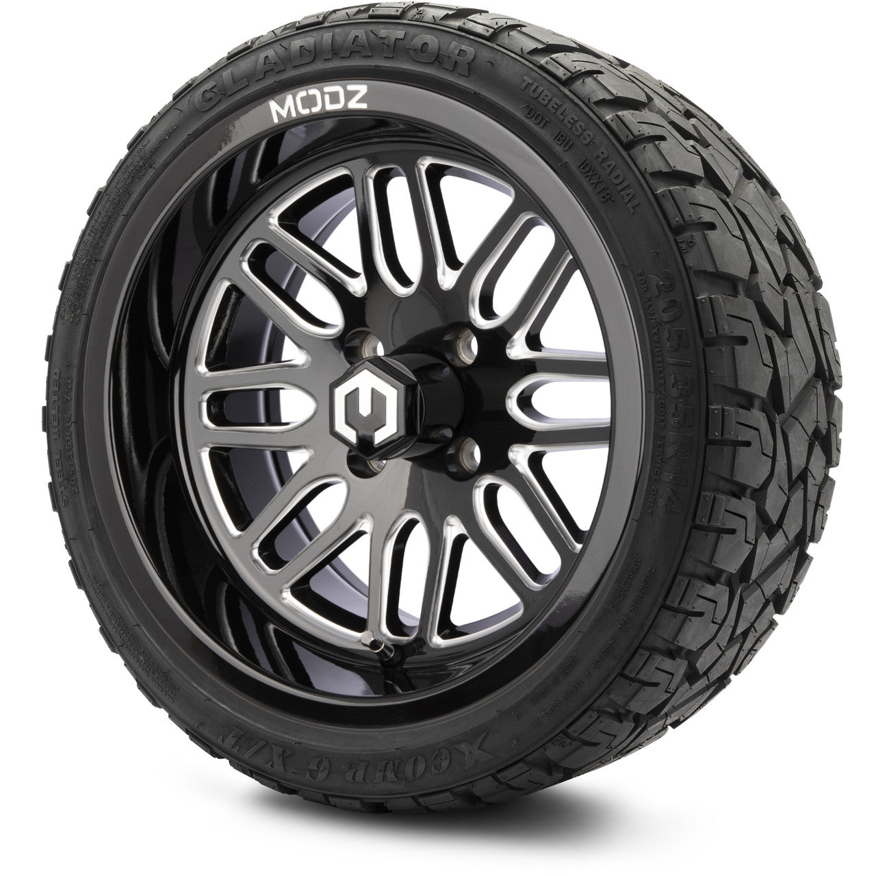 MODZ® 14" Mayhem Glossy Black with Ball Mill Wheels & Off-Road Tires Combo
