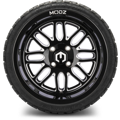 MODZ® 14" Mayhem Glossy Black with Ball Mill Wheels & Off-Road Tires Combo