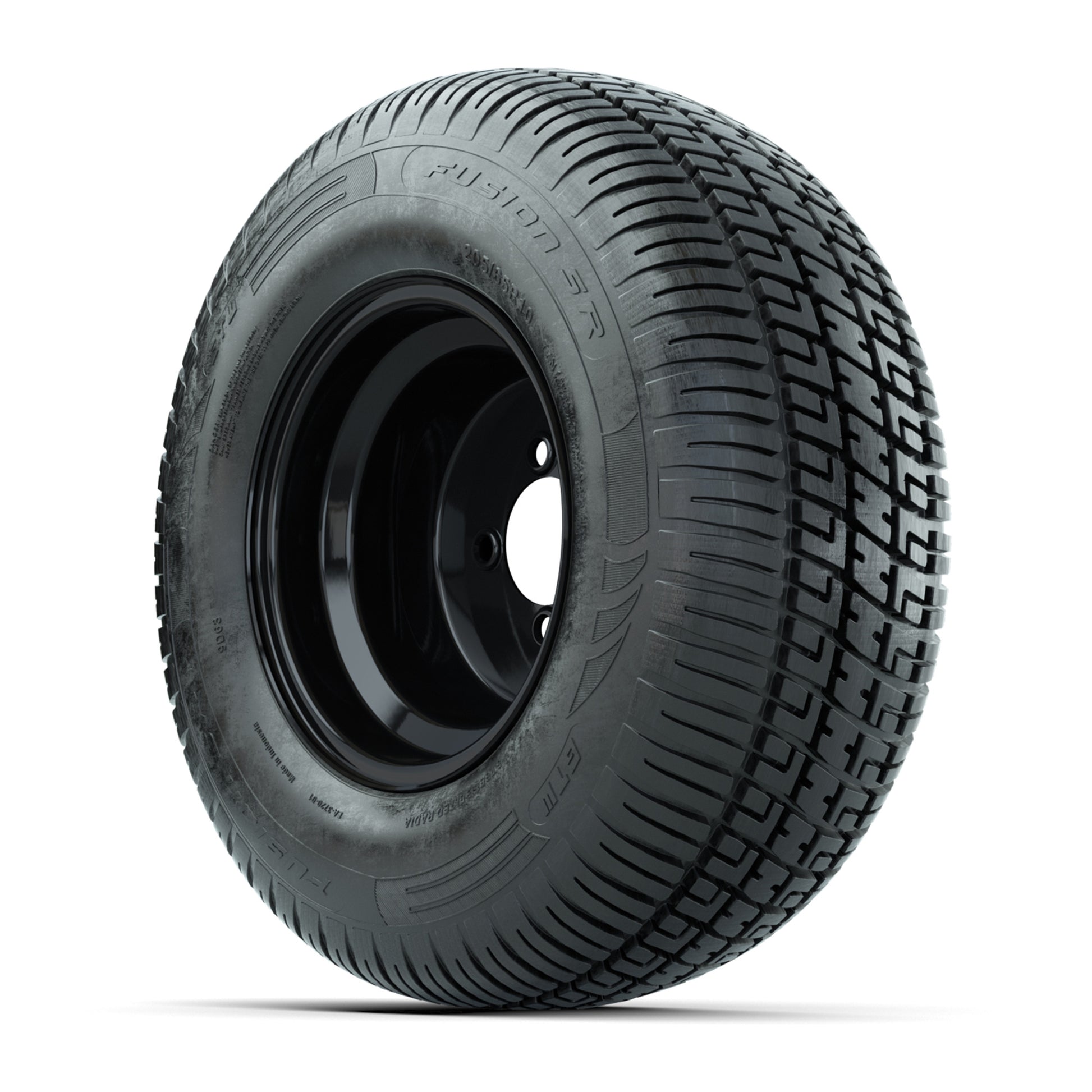 Set of (4) 10 in Black Steel Offset Wheels with 205/65-10 Fusion Street Tires