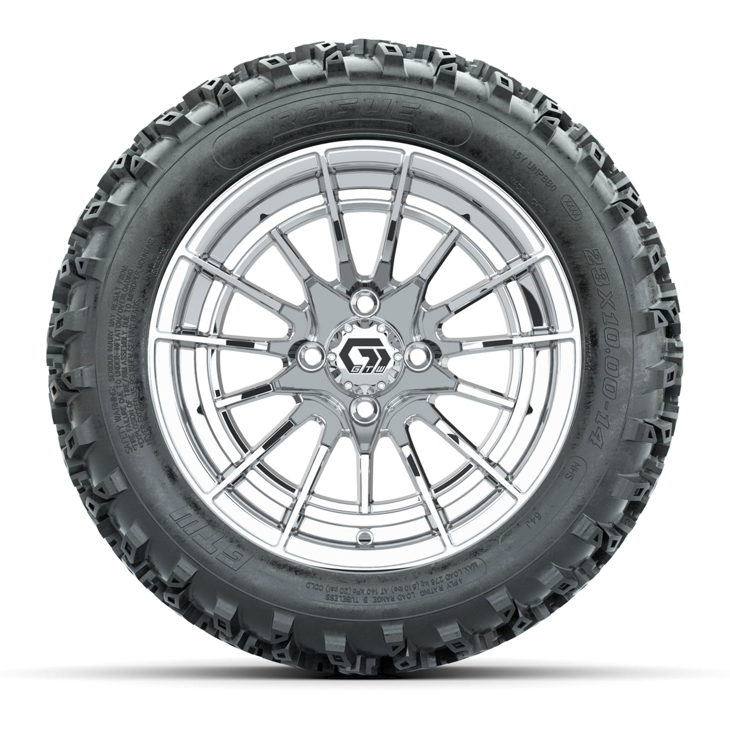 GTW® Boost Chrome 14 in Wheels with 23X10-14 Rogue All-Terrain Tires – Full Set