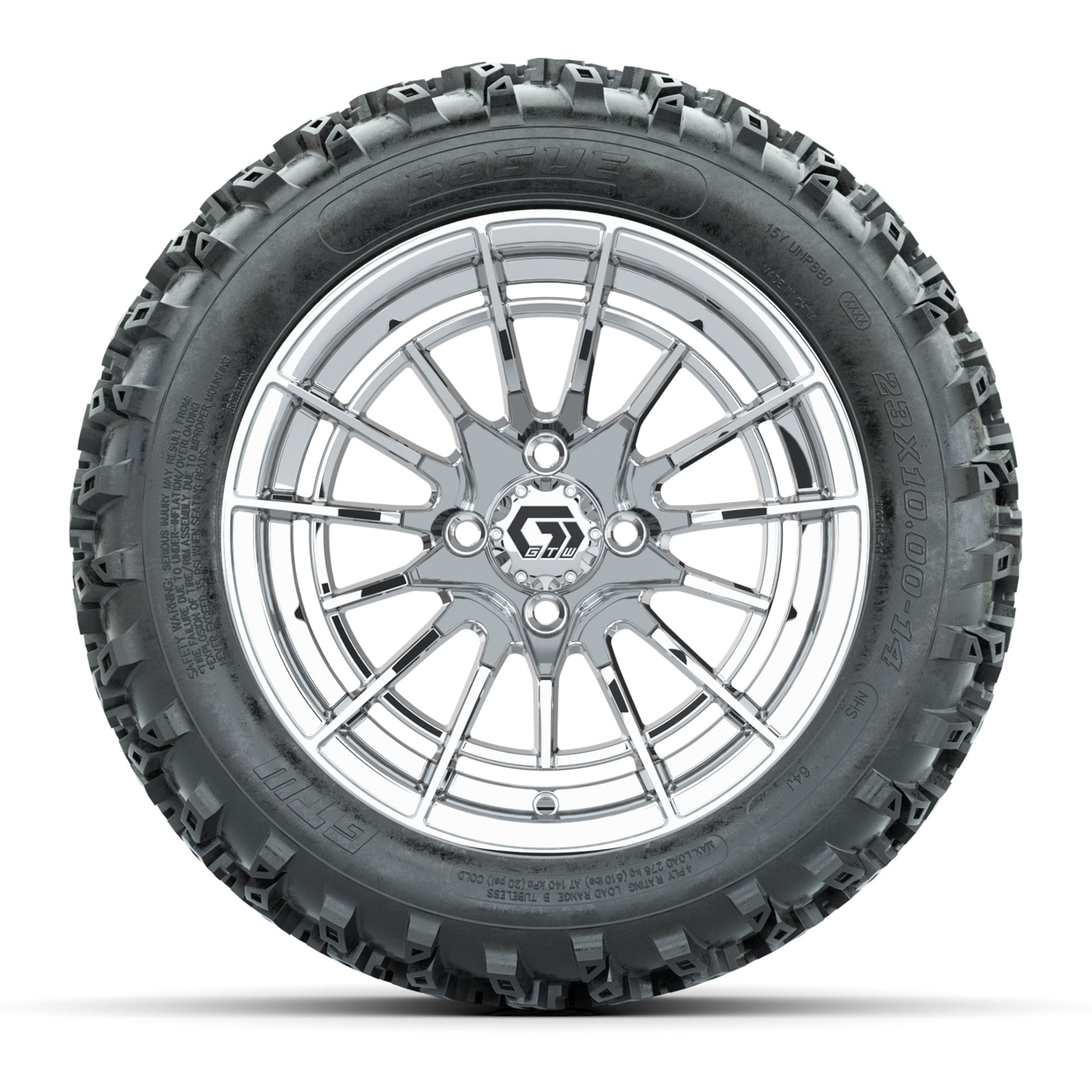 GTW® Boost Chrome 14 in Wheels with 23X10-14 Rogue All-Terrain Tires – Full Set