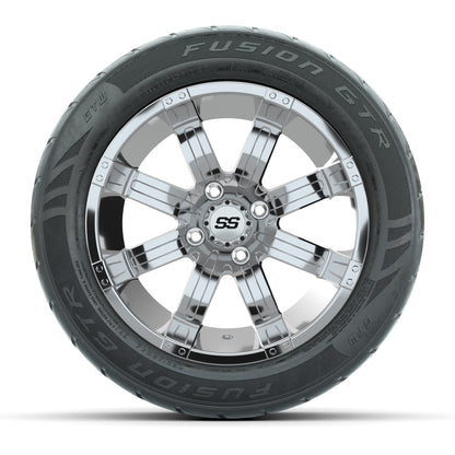 GTW® Tempest Chrome 14 in Wheels with 255/45-R14 Fusion GTR Steel Belt Radial Street Tires – Full Set