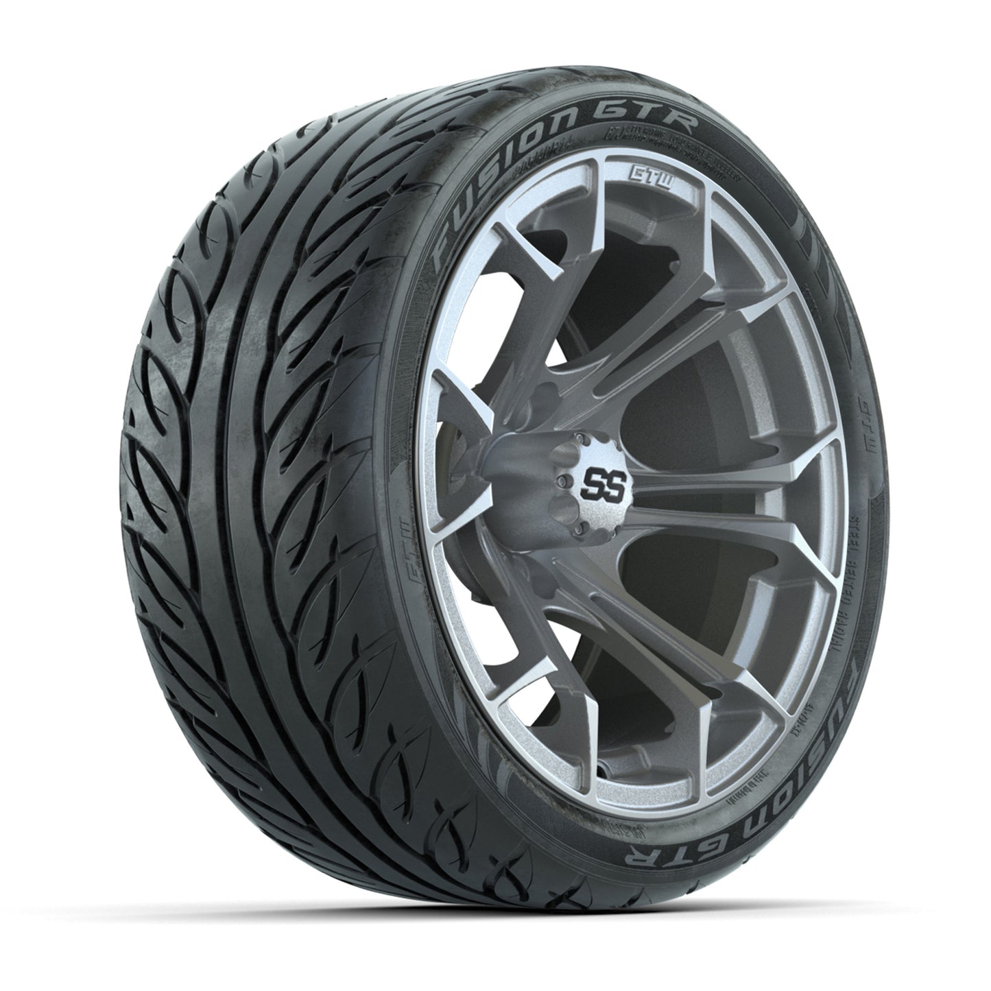 GTW® Spyder Silver Brush 14 in Wheels with 205/40-R14 Fusion GTR Steel Belt Radial Street Tires – Full Set