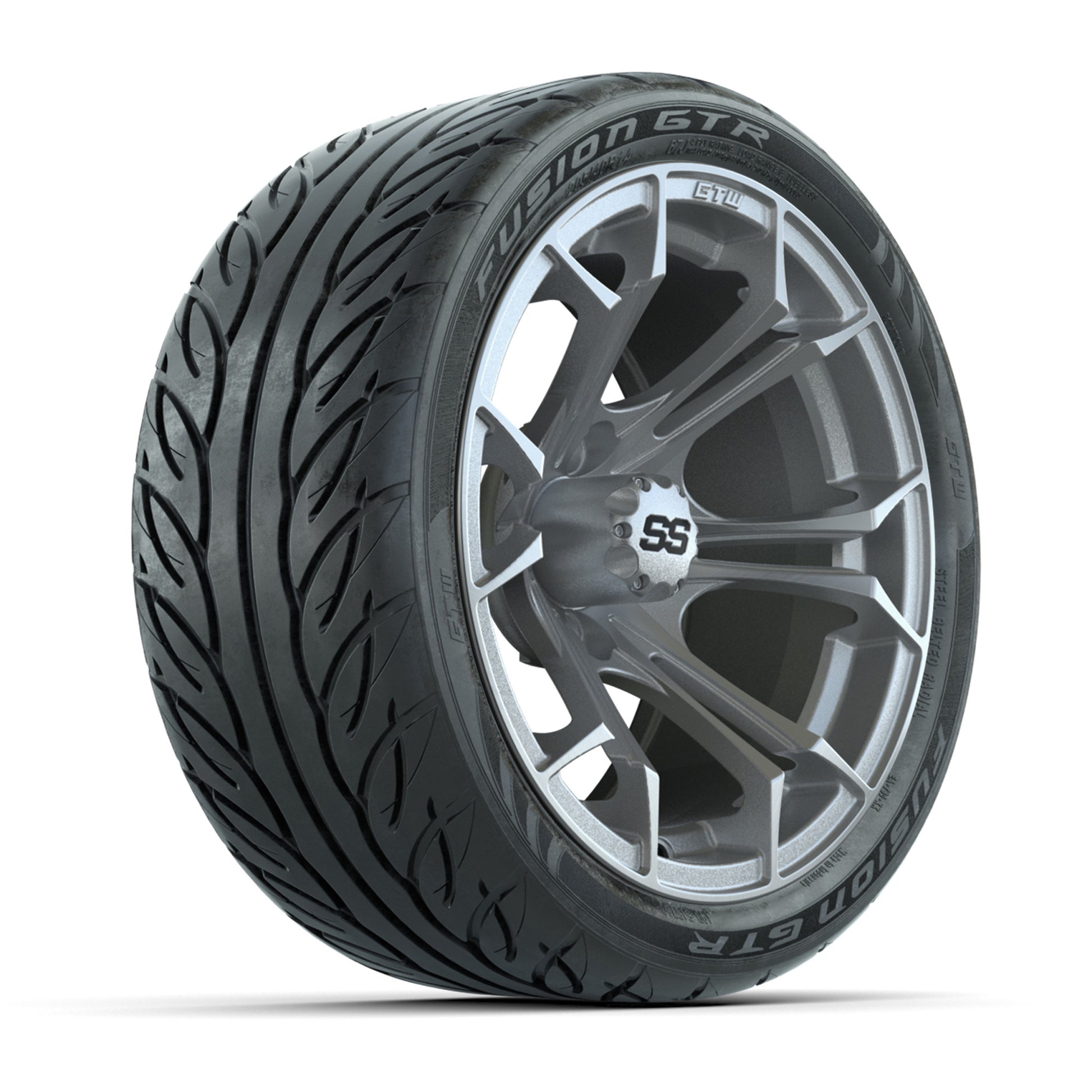 GTW® Spyder Silver Brush 14 in Wheels with 205/40-R14 Fusion GTR Steel Belt Radial Street Tires – Full Set