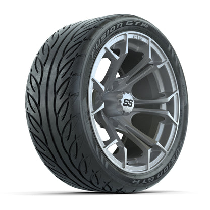 GTW® Spyder Silver Brush 14 in Wheels with 205/40-R14 Fusion GTR Steel Belt Radial Street Tires – Full Set