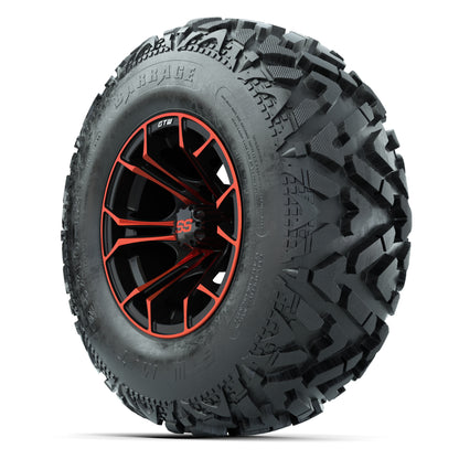 GTW® Spyder Black/Red 12 in Wheels with 25X10-12 Barrage Mud Tires – Full Set