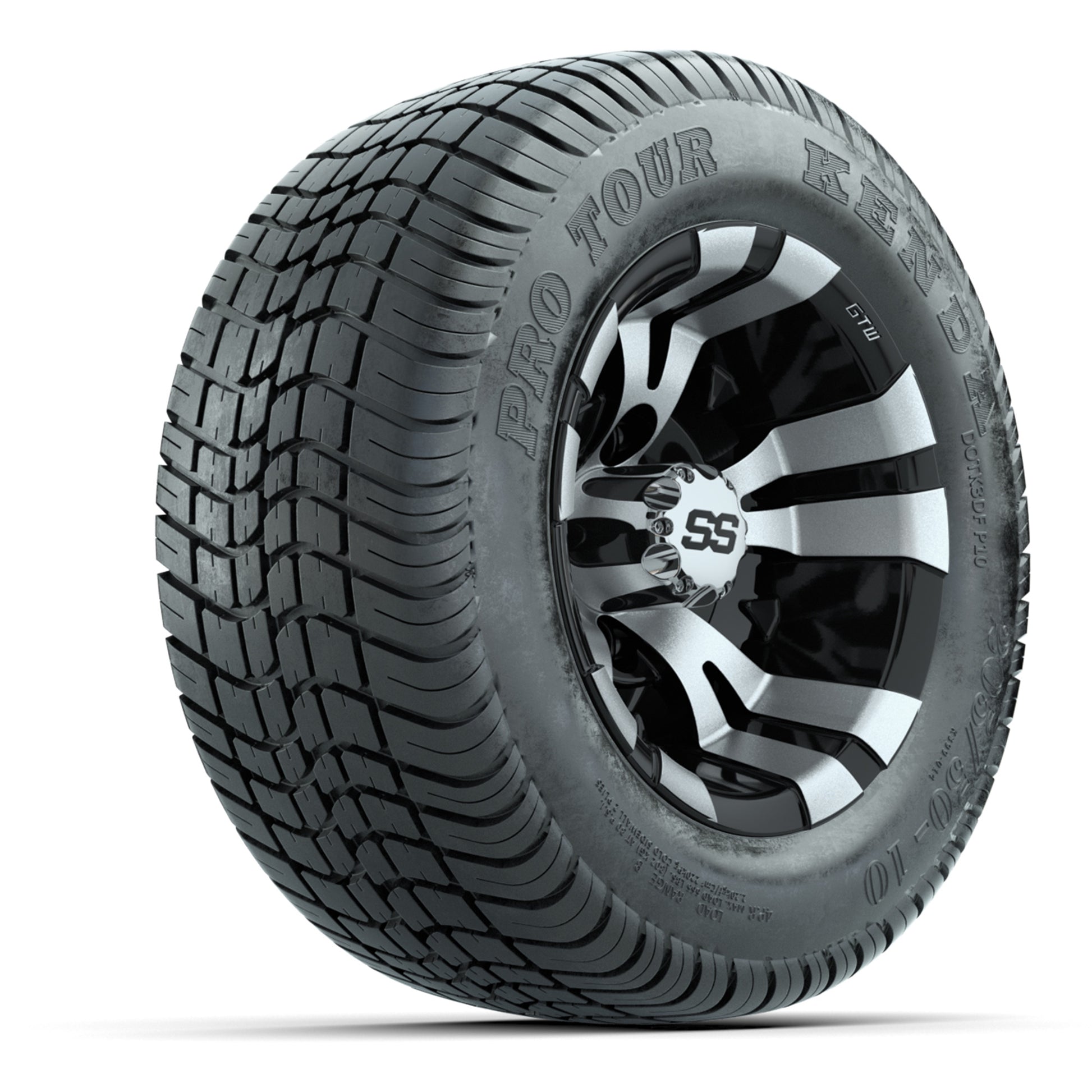 GTW Vampire Black/Machined 10 in Wheels with 205/50-10 Kenda Pro Tour Street Tires – Full Set