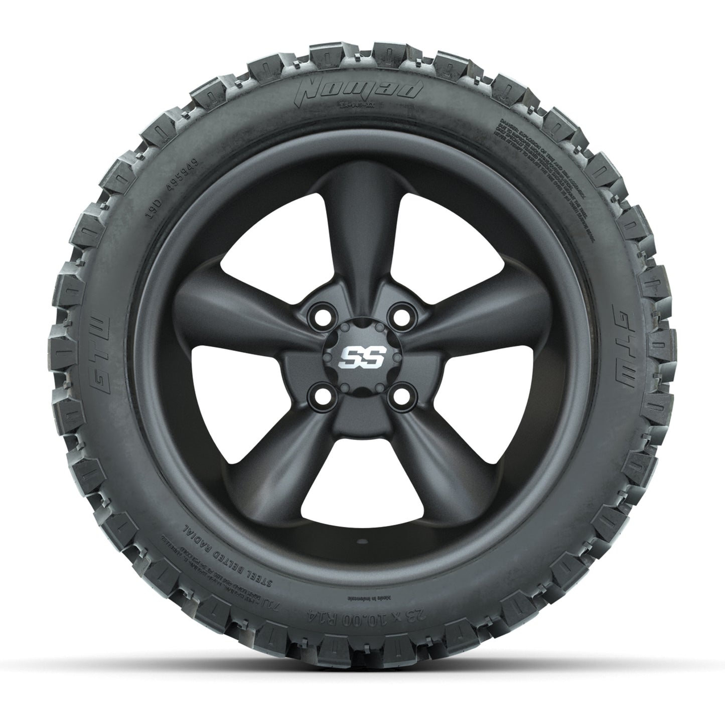GTW® Godfather Matte Gray 14 in Wheels with 23X10-R14 Nomad Steel Belt Radial All-Terrain Tires – Full Set