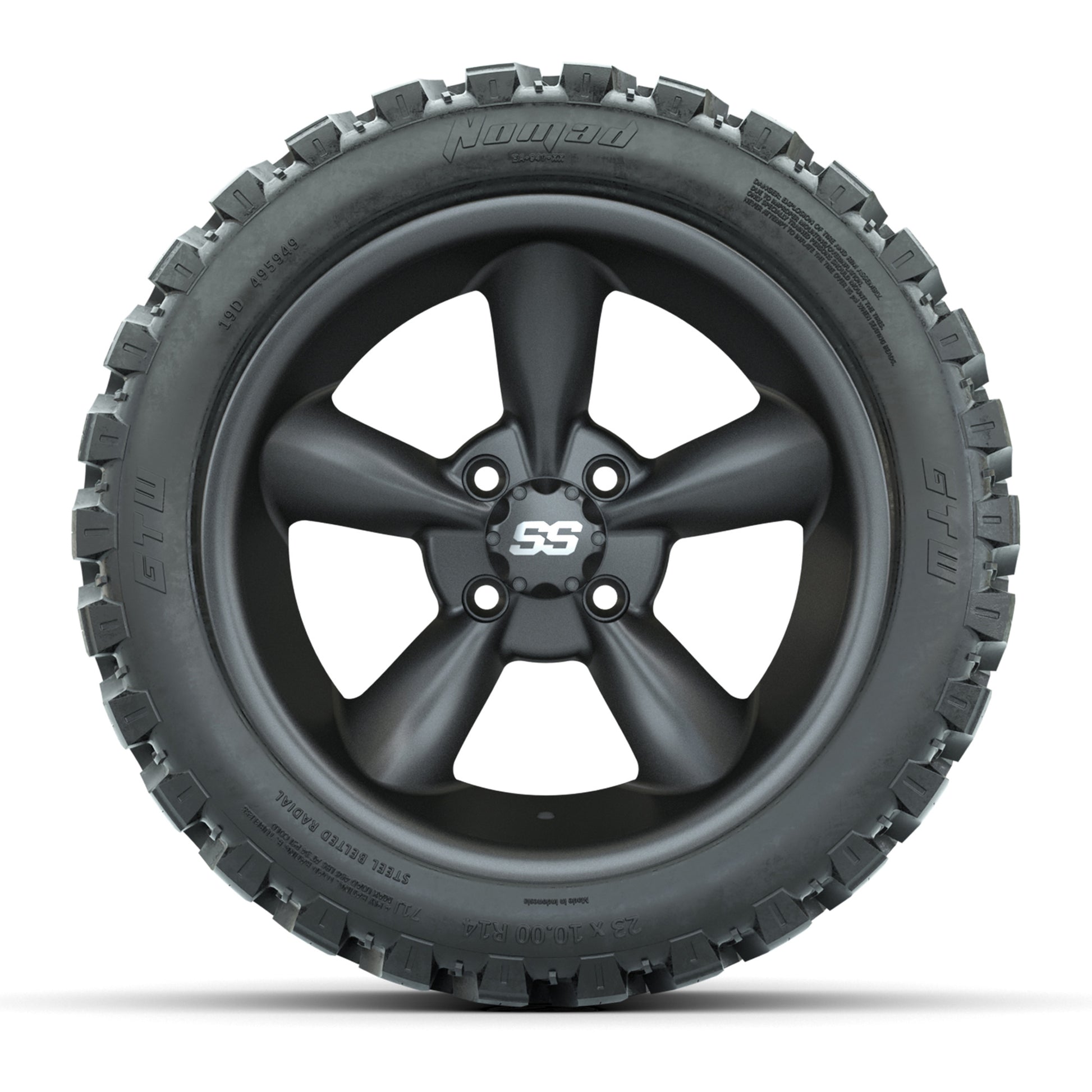 GTW® Godfather Matte Gray 14 in Wheels with 23X10-R14 Nomad Steel Belt Radial All-Terrain Tires – Full Set