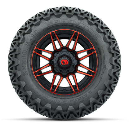 GTW® Stealth Red/Machined 12 in Wheels with 23X10.5-12 Predator All-Terrain Tires – Full Set