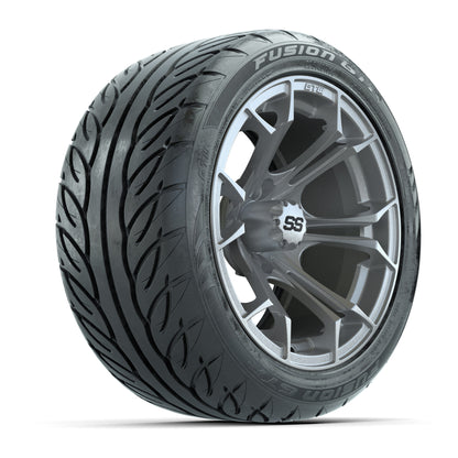 GTW® Spyder Silver Brush 14 in Wheels with 225/40-R14 Fusion GTR Steel Belt Radial Street Tires – Full Set