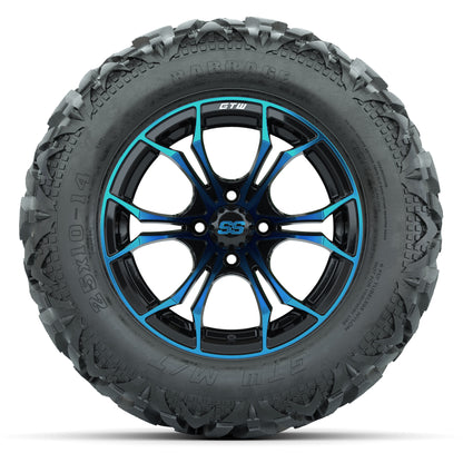 GTW Spyder Black/Blue 14 in Wheels with 25x10-14 Barrage Mud Tires – Full Set