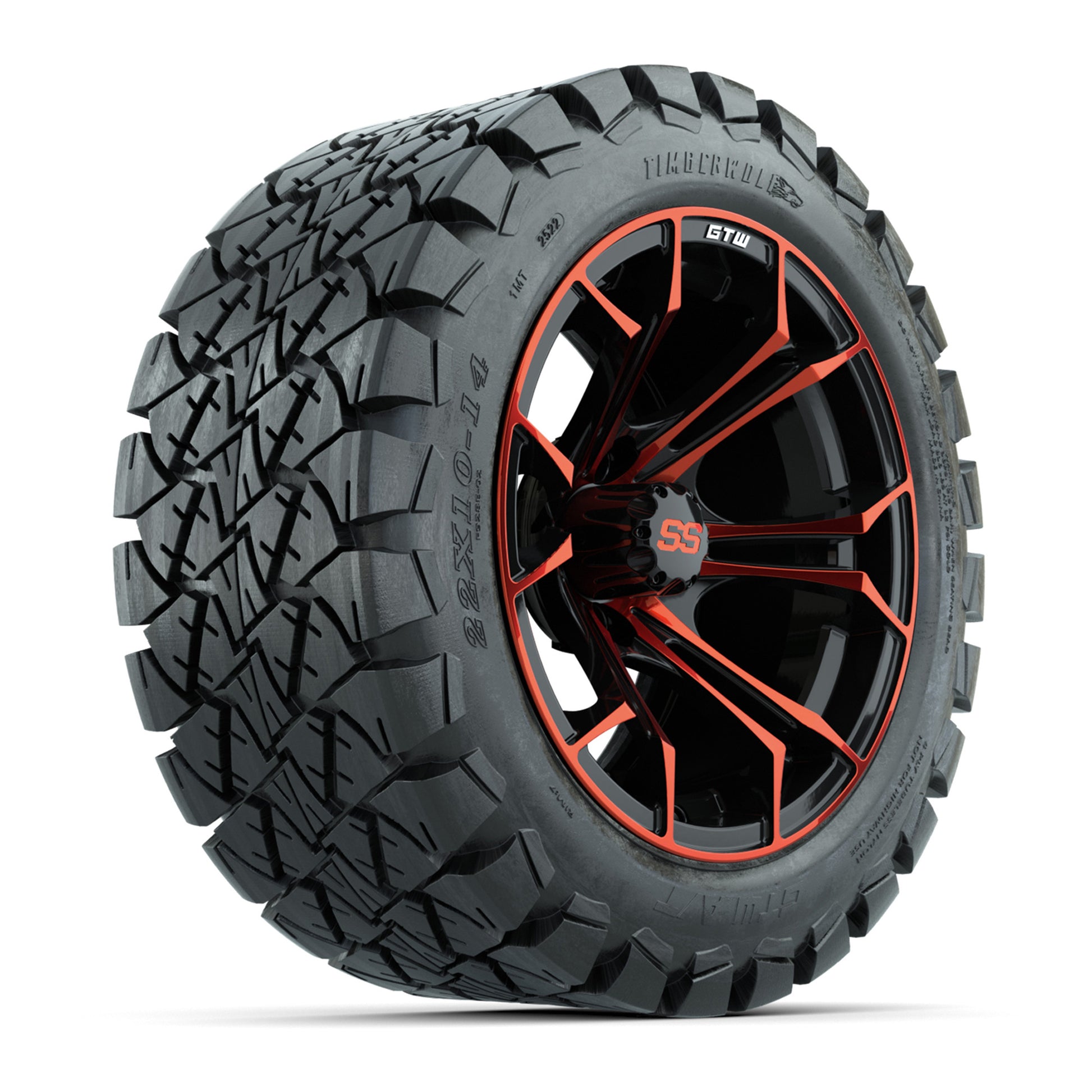 GTW Spyder Red/Black 14 in Wheels with 22x10-14 GTW Timberwolf All-Terrain Tires – Full Set