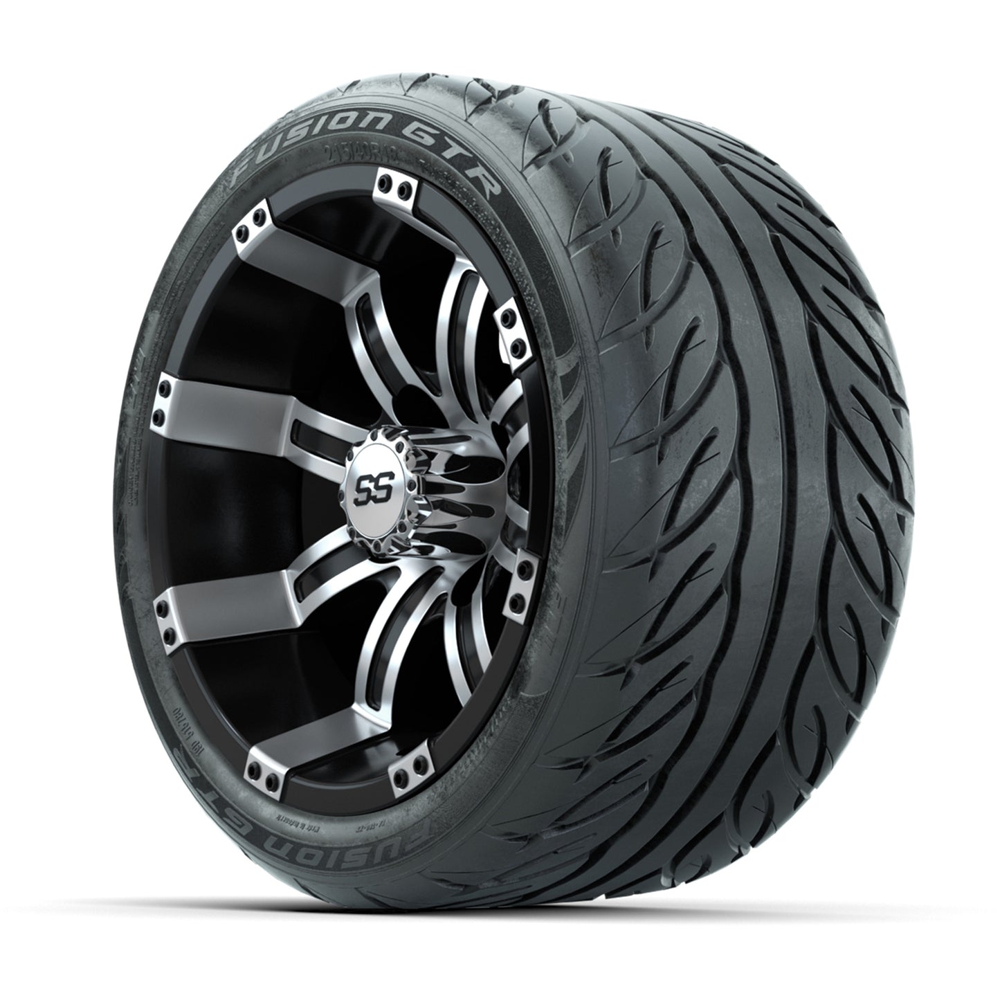 12” GTW Tempest Black/Machined Wheels with Fusion GTR Street Tires – Set of 4