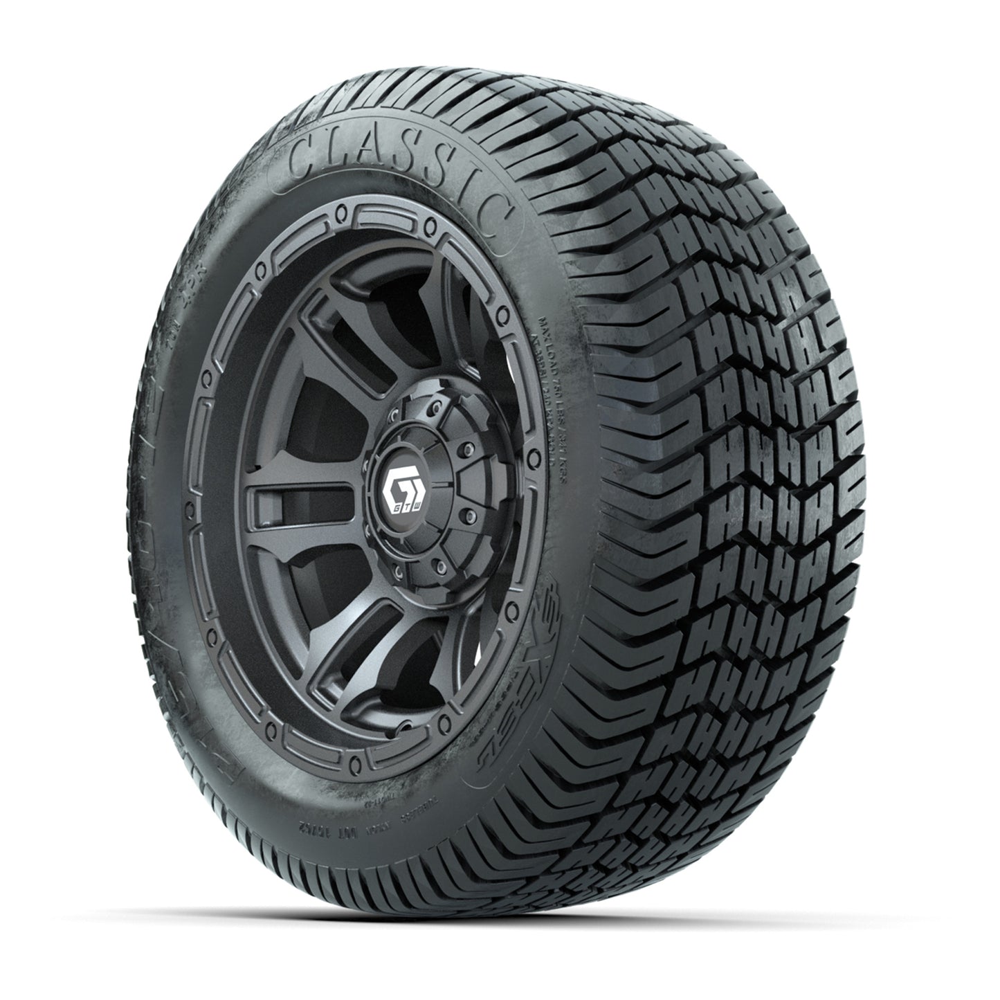 GTW® Shogun Gunmetal 12 in Wheels with 215/40-12 Excel Classic Street Tires – Full Set