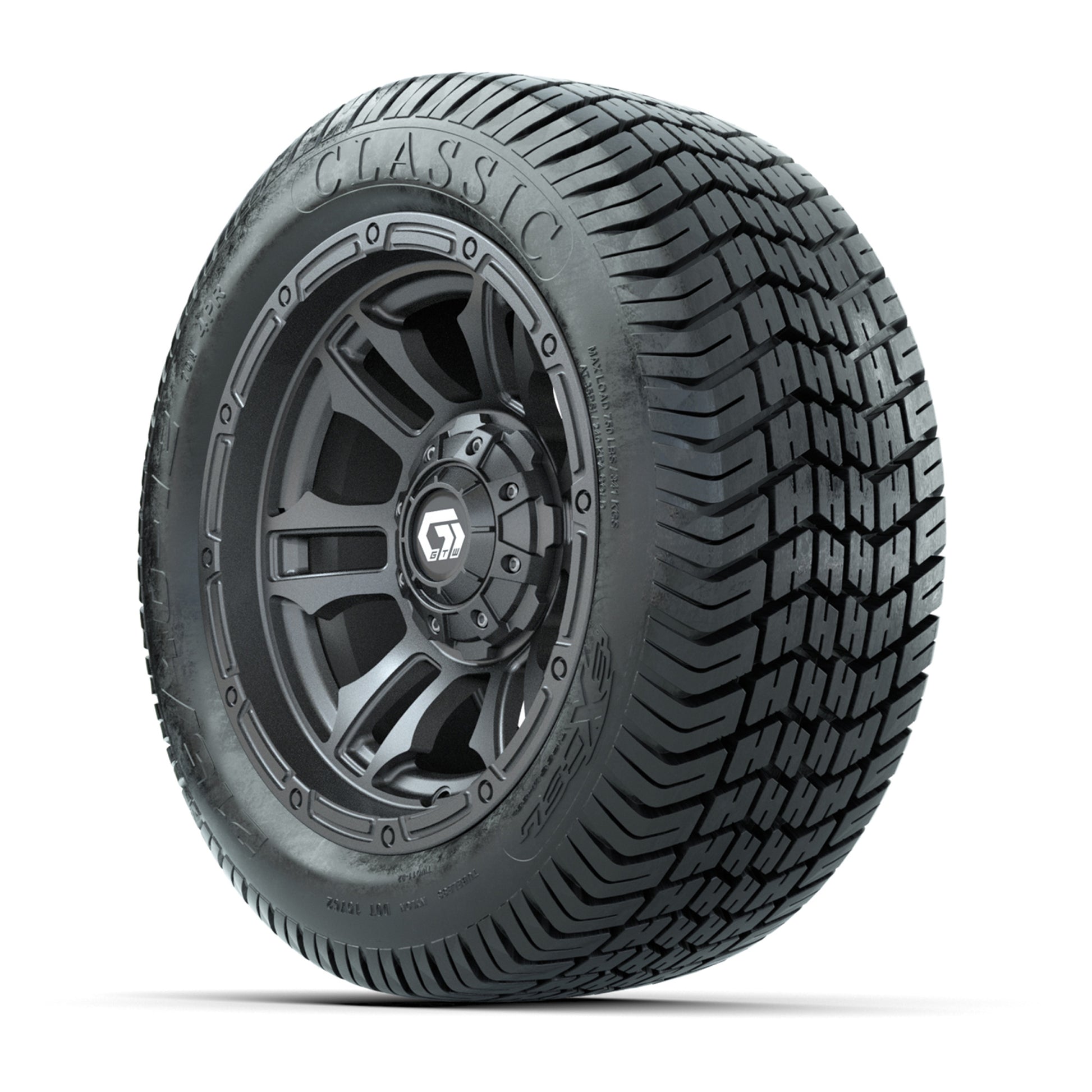 GTW® Shogun Gunmetal 12 in Wheels with 215/40-12 Excel Classic Street Tires – Full Set