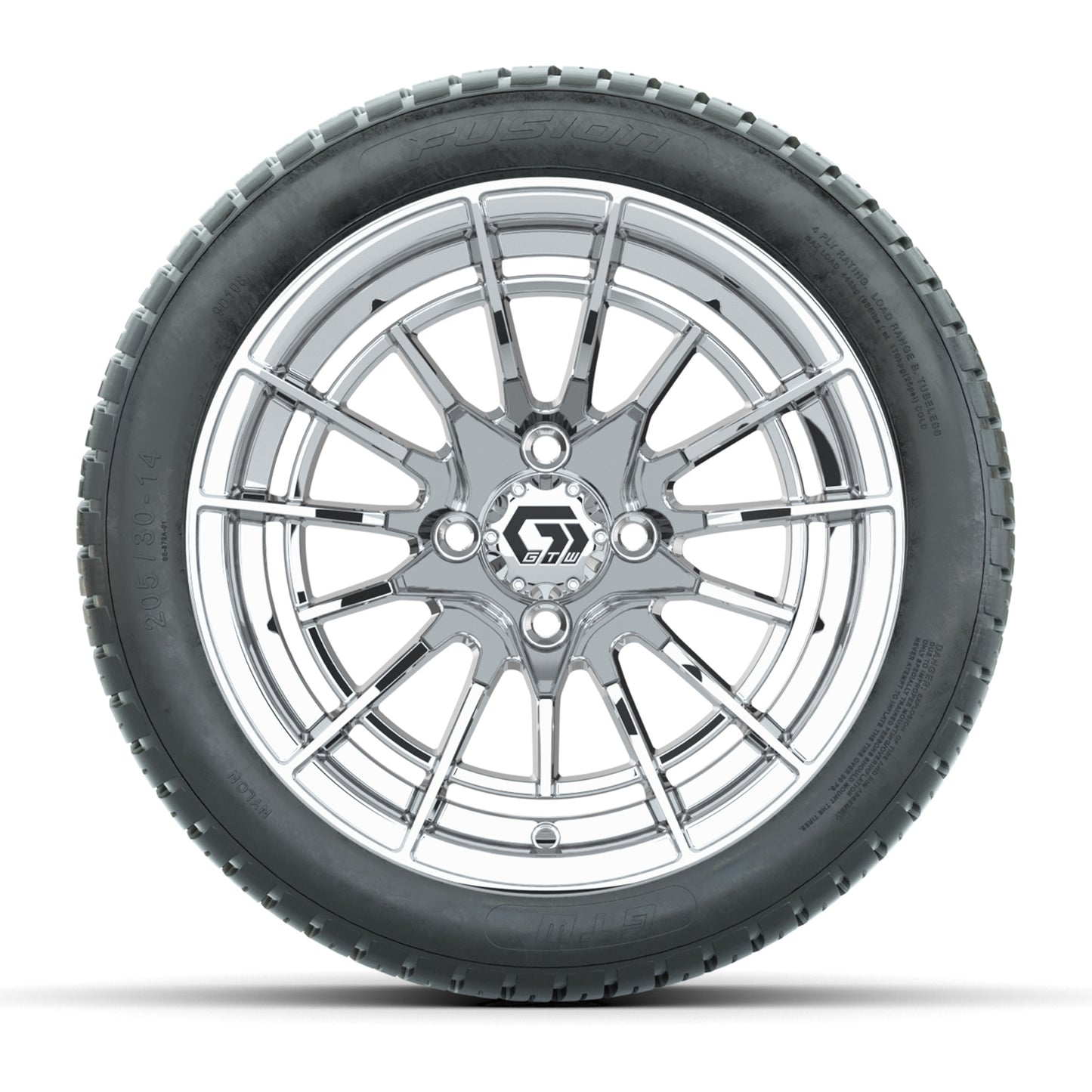 GTW® Boost Chrome 14 in Wheels with 205/30-14 Fusion Street Tires – Full Set