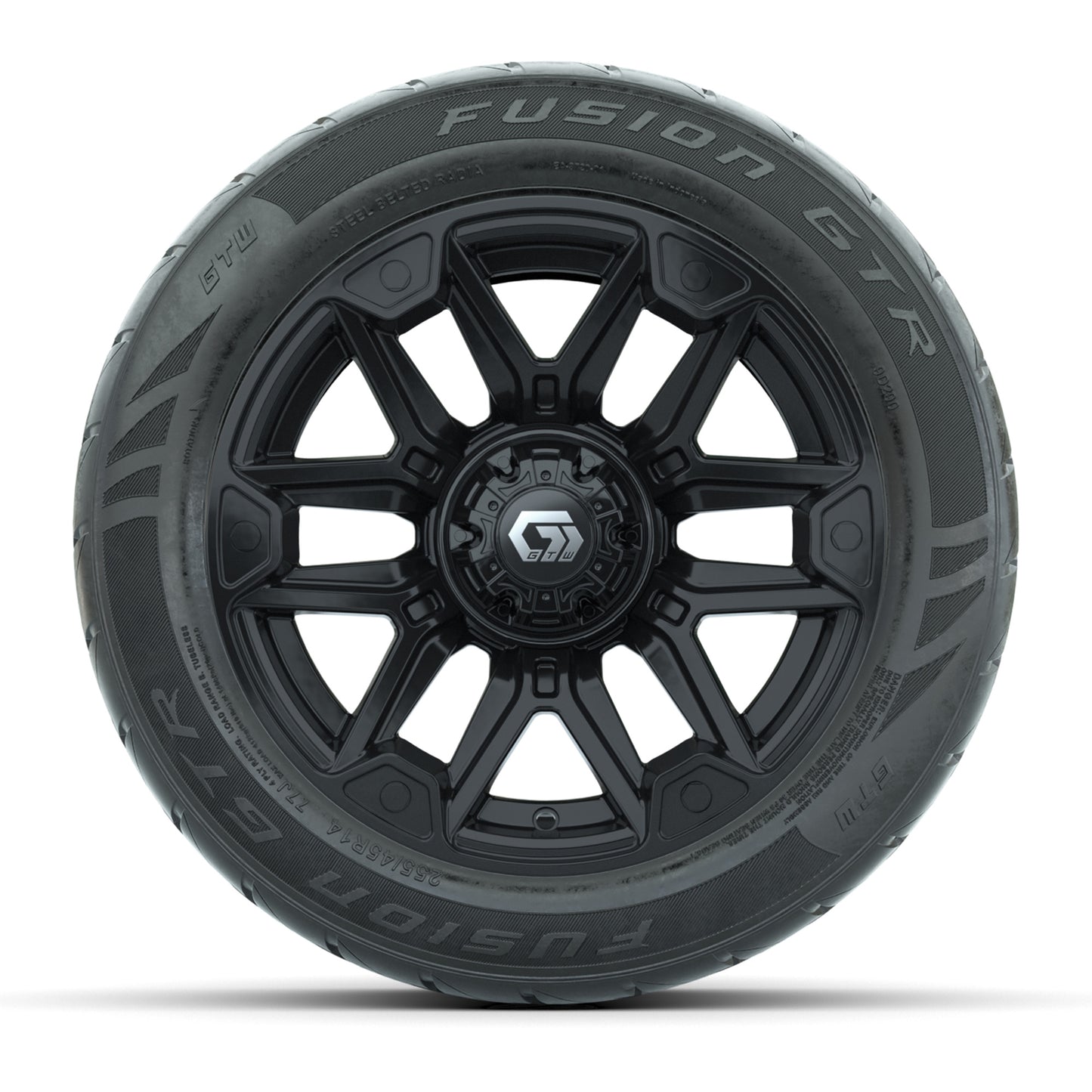 GTW® Graffiti Gloss Black 14 in Wheels with 255/45-R14 Fusion GTR Steel Belt Radial Street Tires – Full Set