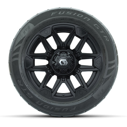 GTW® Graffiti Gloss Black 14 in Wheels with 255/45-R14 Fusion GTR Steel Belt Radial Street Tires – Full Set