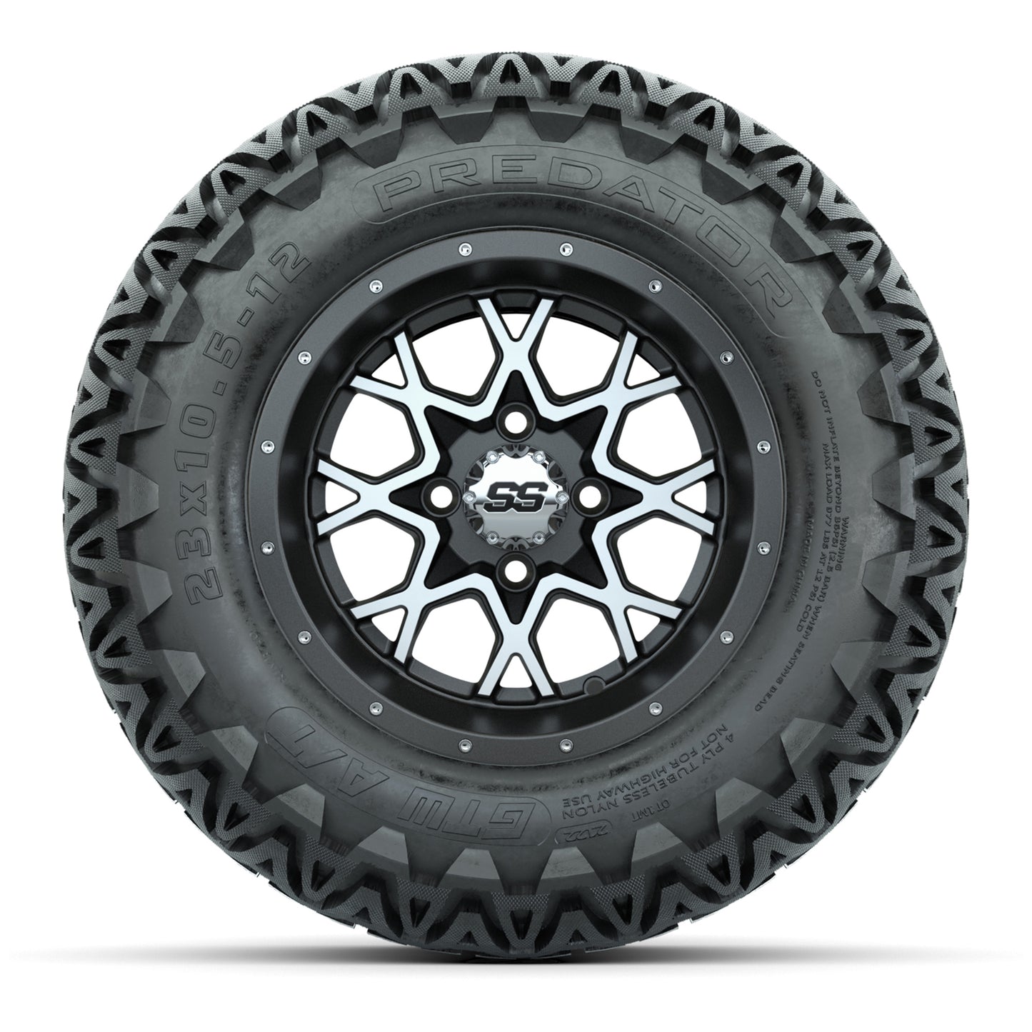 GTW® Vortex 2 Matte Gray/Machined 12 in Wheels with 23X10.5-12 Predator All-Terrain Tires – Full Set