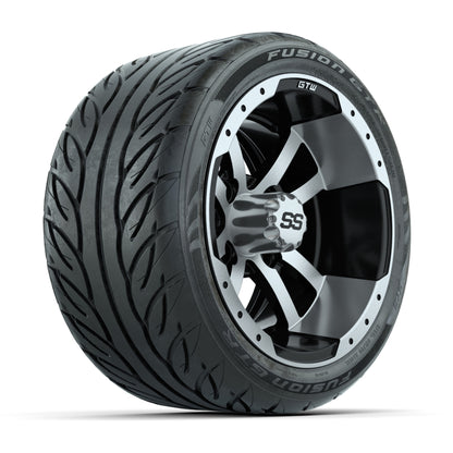 GTW® Storm Trooper Black/Machined 12 in Wheels with 215/40-R12 Fusion GTR Steel Belt Radial Street Tires – Full Set