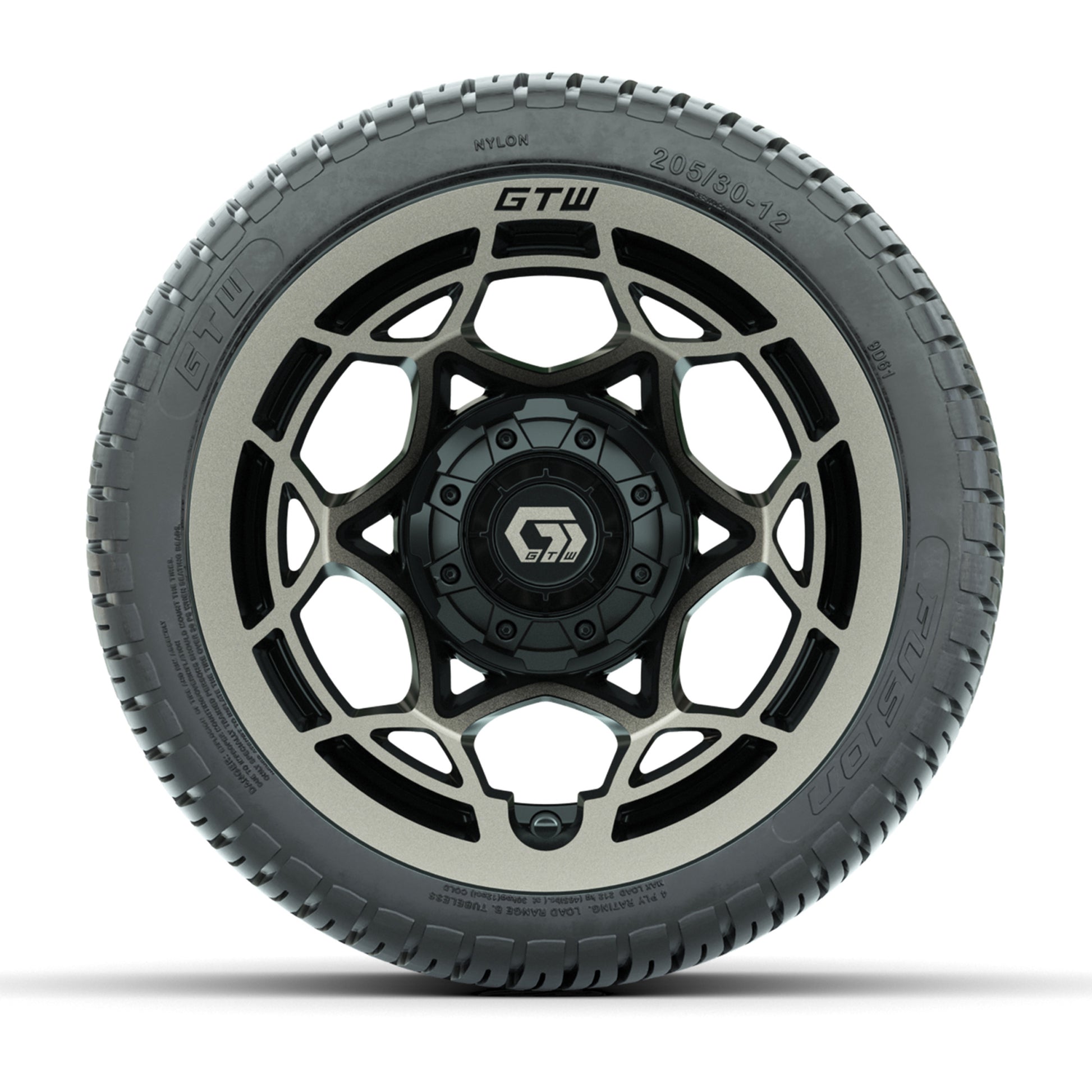 GTW® Nexus Black with Bronze Face 12 in Wheels with 205/30-12 Fusion Street Tires – Full Set