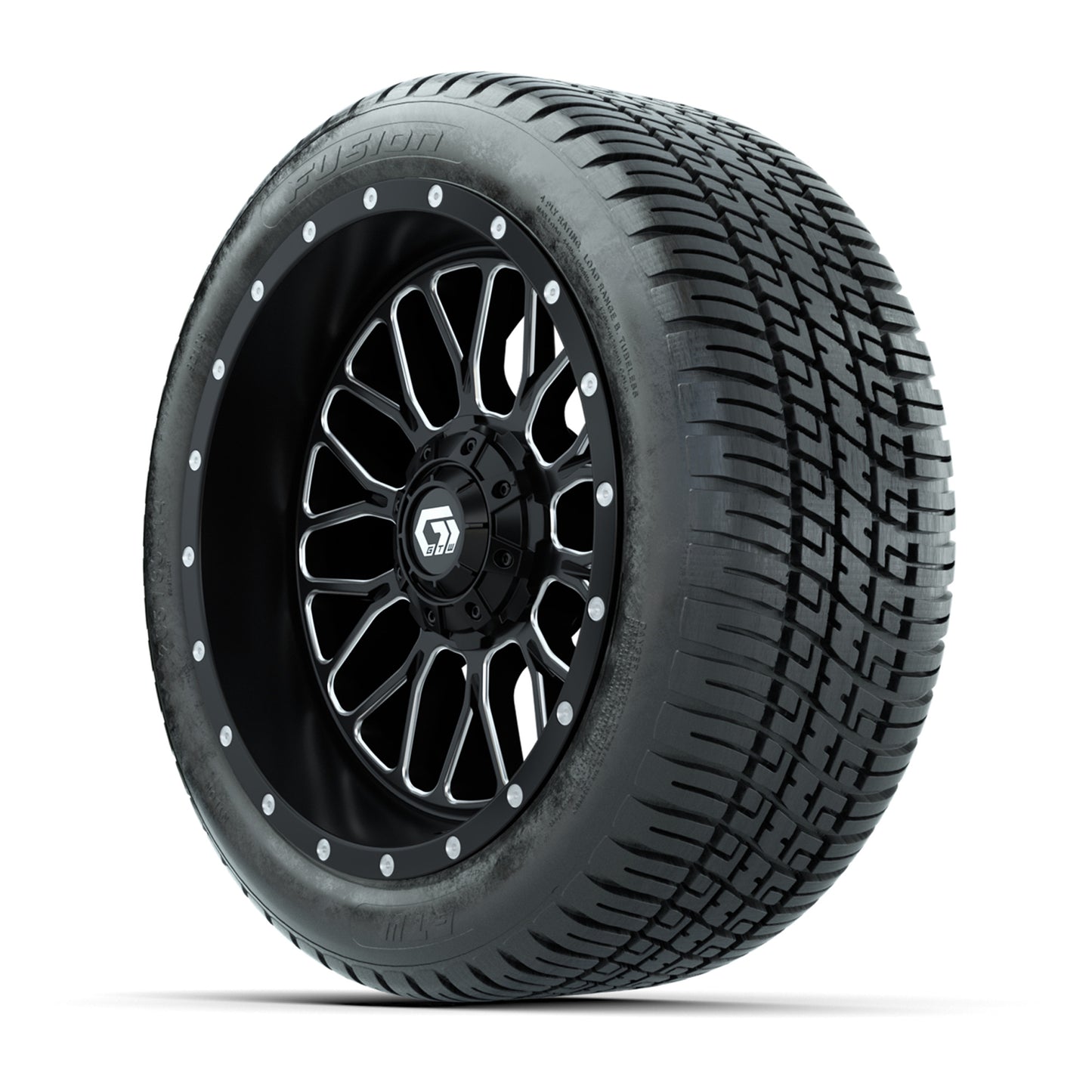 GTW® Helix Black/Machined 14 in Wheels with 205/30-R14 Fusion Street Tires – Full Set