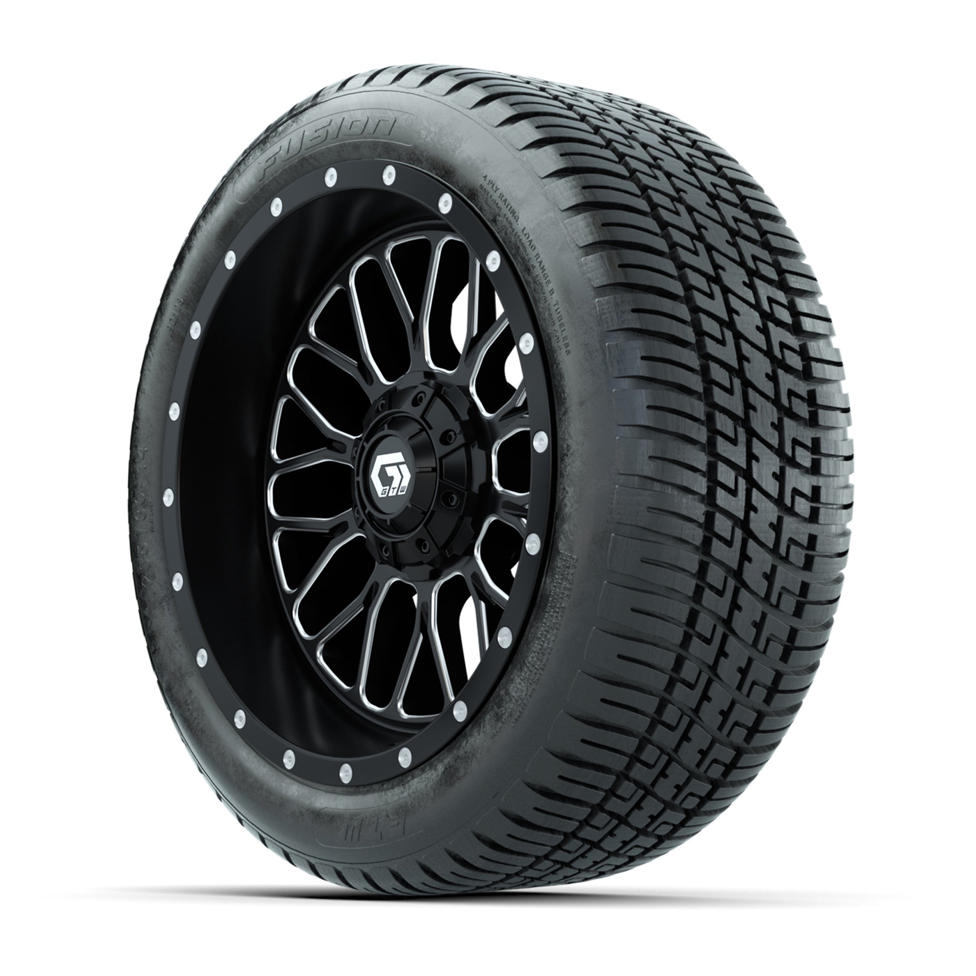 GTW® Helix Black/Machined 14 in Wheels with 205/30-R14 Fusion Street Tires – Full Set