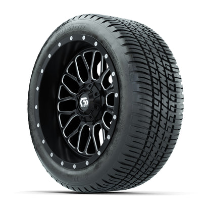 GTW® Helix Black/Machined 14 in Wheels with 205/30-R14 Fusion Street Tires – Full Set