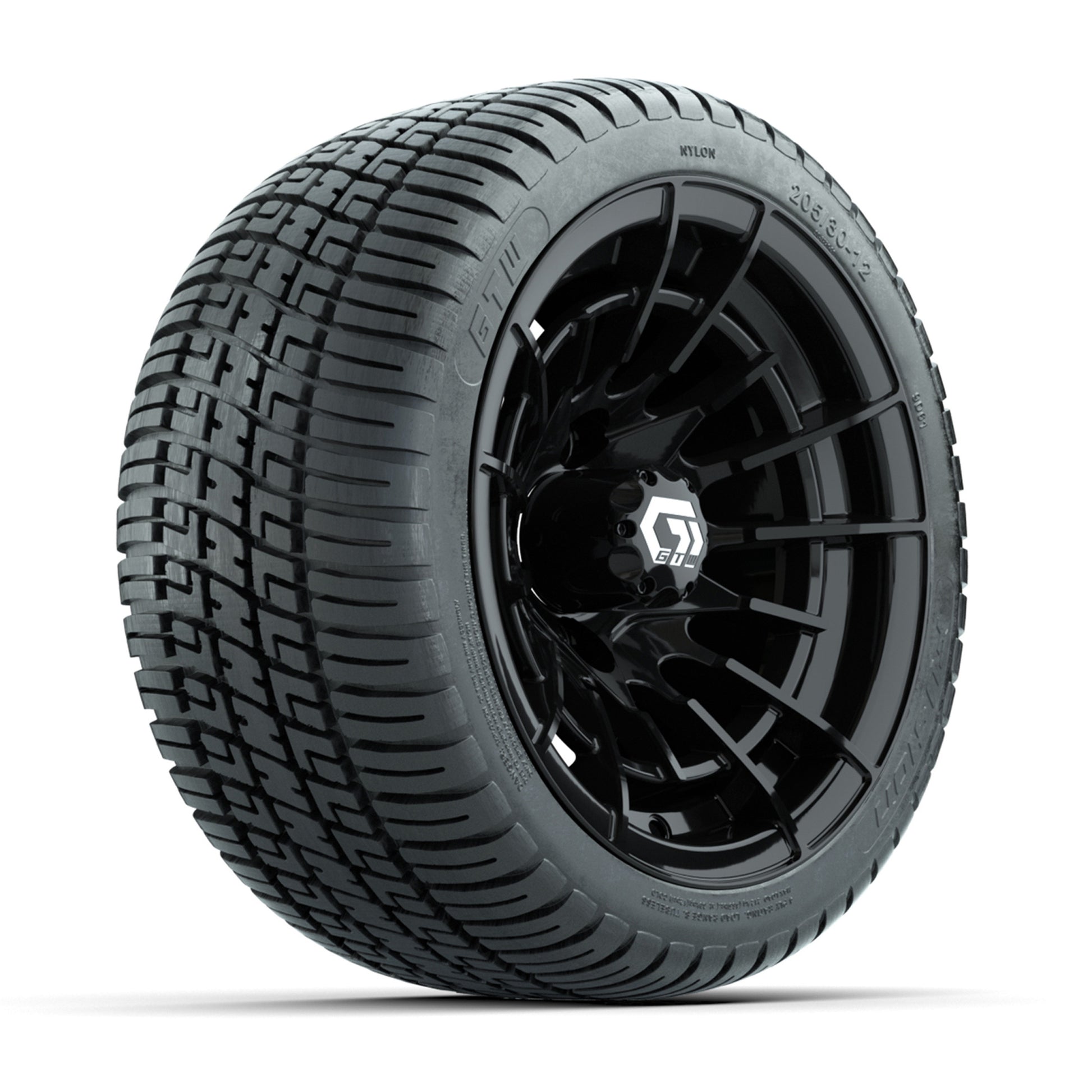 GTW® Boost Gloss Black 12 in Wheels with 205/30-12 Fusion Street Tires - Full Set