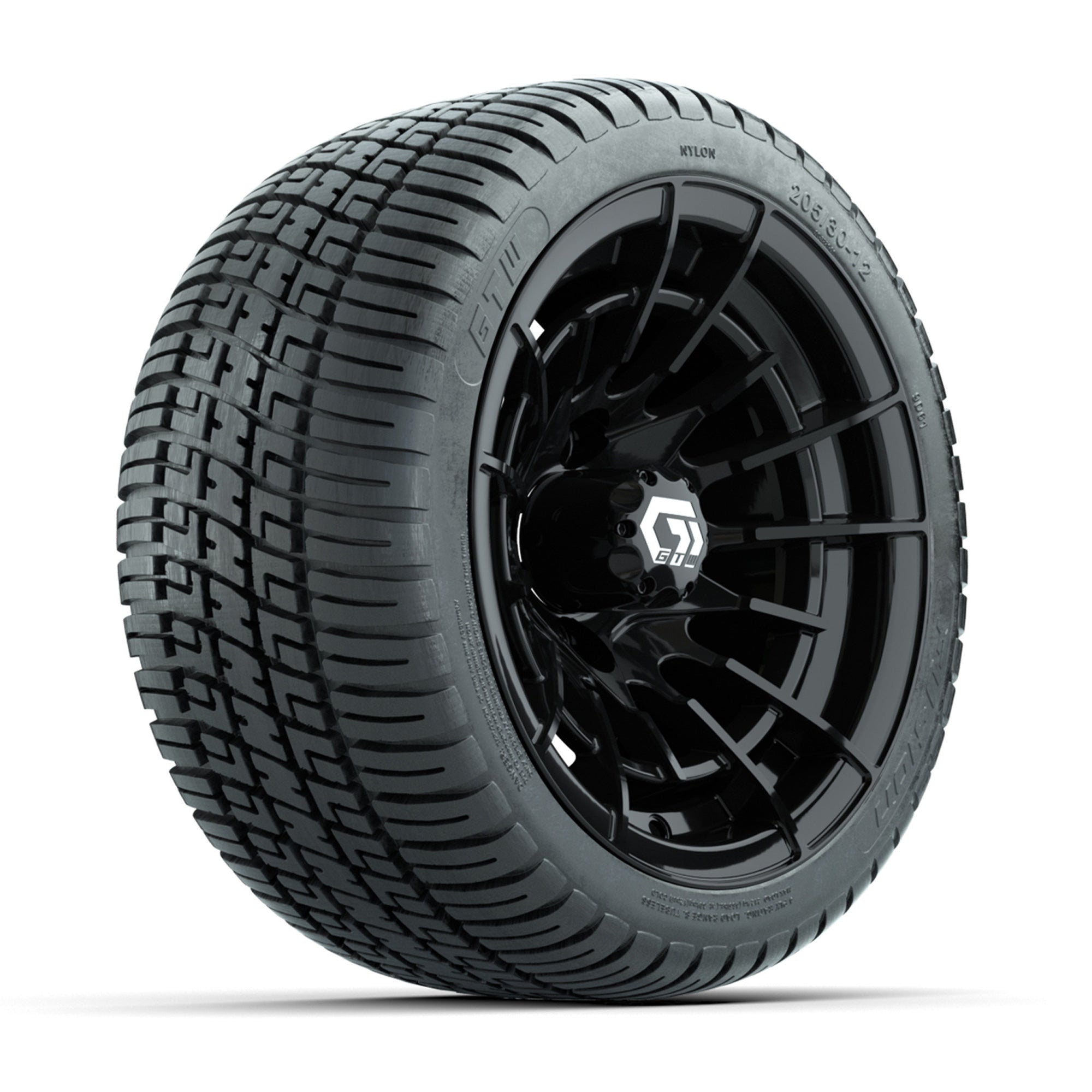 GTW® Boost Gloss Black 12 in Wheels with 205/30-12 Fusion Street Tires - Full Set