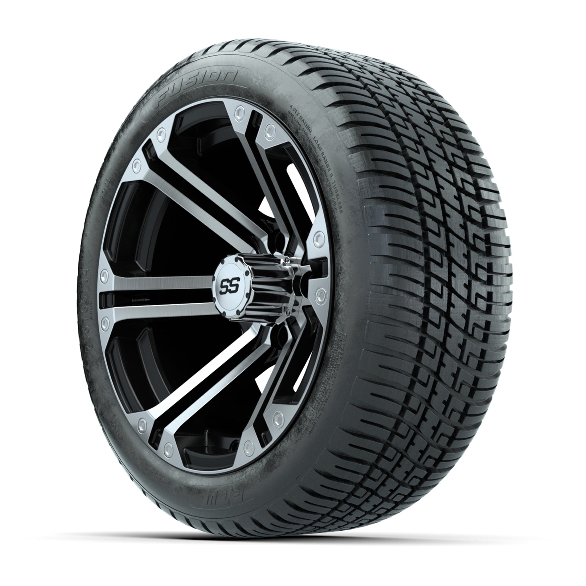 14” GTW Specter Black and Machined Wheels with 19” Fusion Street Tires – Set of 4